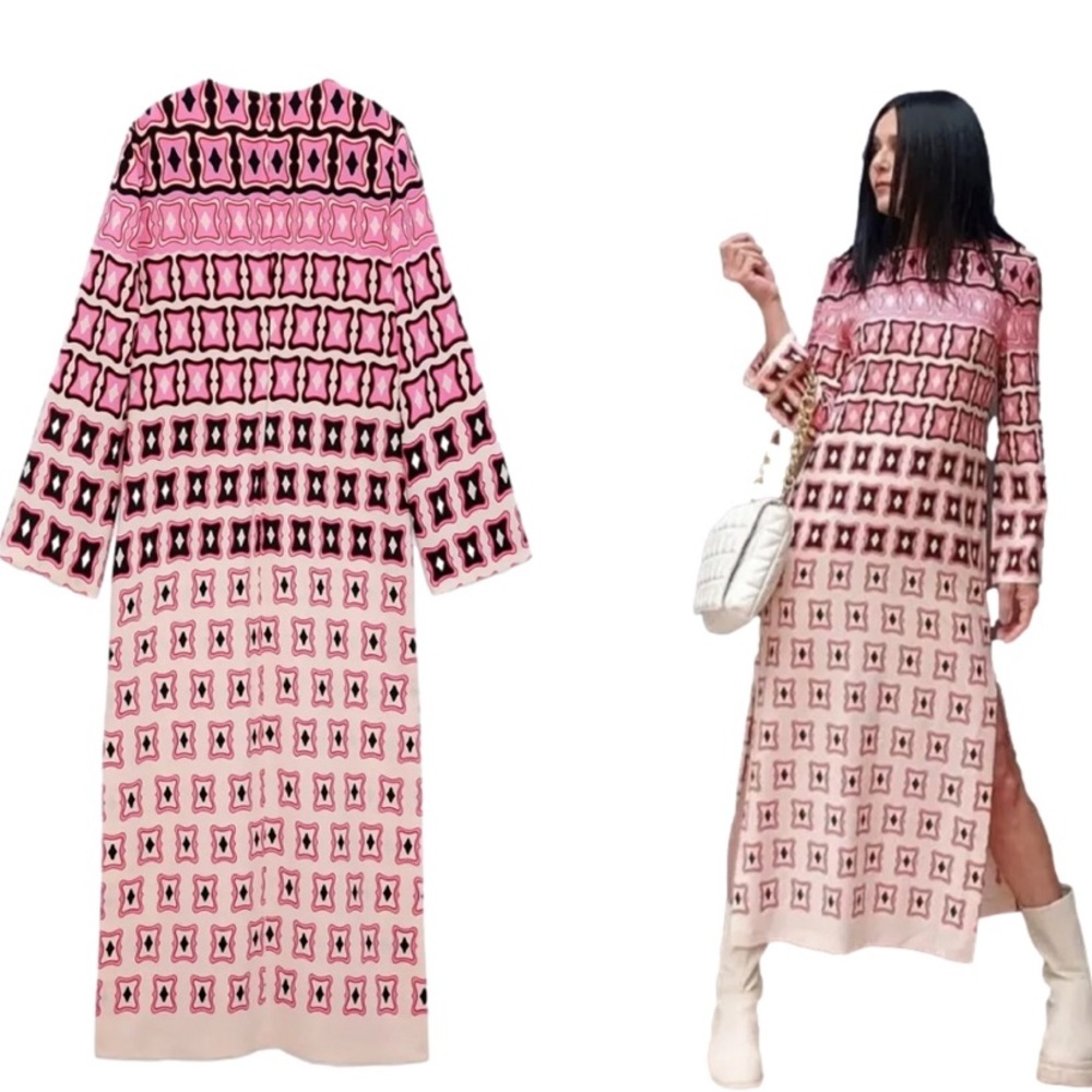 Zara Pink Patterned Midi Dress